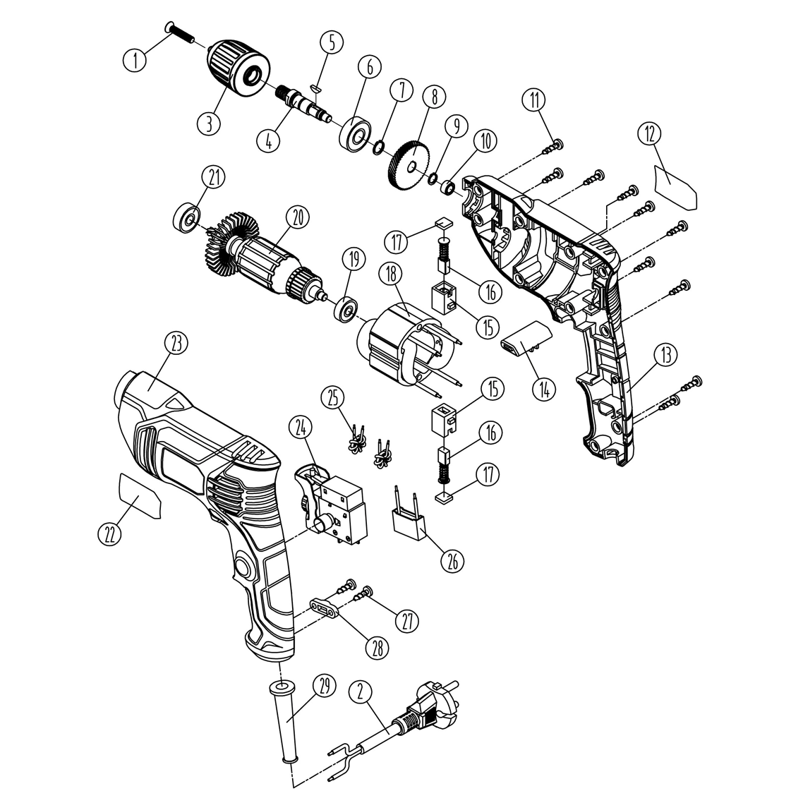 Дрели безударные DE-550